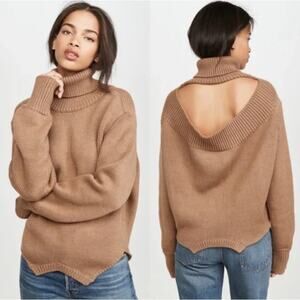 MONSE Upside Down Oversized Cutout Merino Wool Turtleneck Sweater Italy Taupe XS